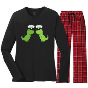 Funny Cute T Rex Dinosaur Funny Text Humour Happy Women's Long Sleeve Flannel Pajama Set 