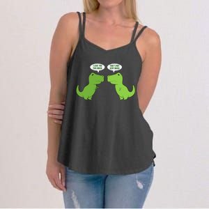 Funny Cute T Rex Dinosaur Funny Text Humour Happy Women's Strappy Tank