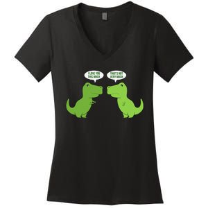 Funny Cute T Rex Dinosaur Funny Text Humour Happy Women's V-Neck T-Shirt