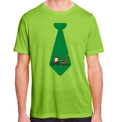 Funny Christmas Tie With Christmas Farm Tractor Tree Lights Adult ChromaSoft Performance T-Shirt