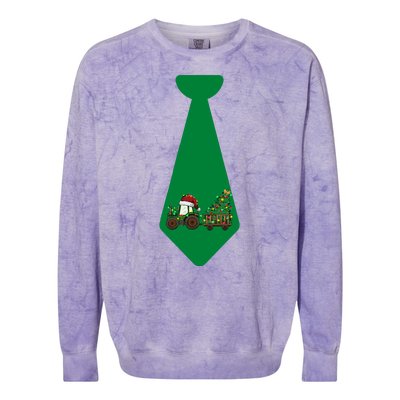 Funny Christmas Tie With Christmas Farm Tractor Tree Lights Colorblast Crewneck Sweatshirt