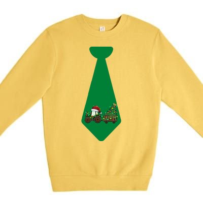 Funny Christmas Tie With Christmas Farm Tractor Tree Lights Premium Crewneck Sweatshirt