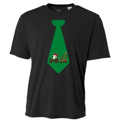 Funny Christmas Tie With Christmas Farm Tractor Tree Lights Cooling Performance Crew T-Shirt