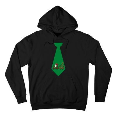 Funny Christmas Tie With Christmas Farm Tractor Tree Lights Hoodie