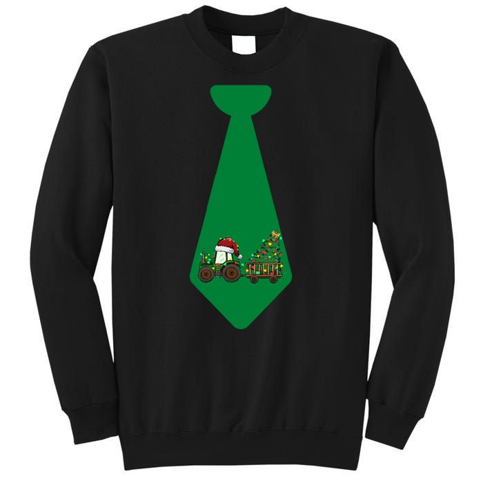 Funny Christmas Tie With Christmas Farm Tractor Tree Lights Sweatshirt