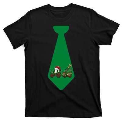 Funny Christmas Tie With Christmas Farm Tractor Tree Lights T-Shirt