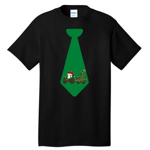 Funny Christmas Tie With Christmas Farm Tractor Tree Lights Tall T-Shirt