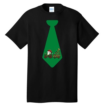 Funny Christmas Tie With Christmas Farm Tractor Tree Lights Tall T-Shirt