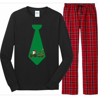 Funny Christmas Tie With Christmas Farm Tractor Tree Lights Long Sleeve Pajama Set