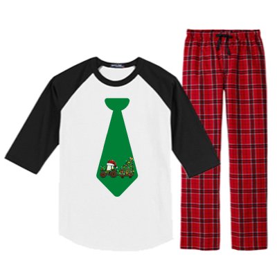 Funny Christmas Tie With Christmas Farm Tractor Tree Lights Raglan Sleeve Pajama Set