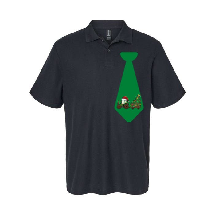 Funny Christmas Tie With Christmas Farm Tractor Tree Lights Softstyle Adult Sport Polo