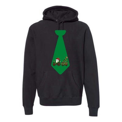 Funny Christmas Tie With Christmas Farm Tractor Tree Lights Premium Hoodie