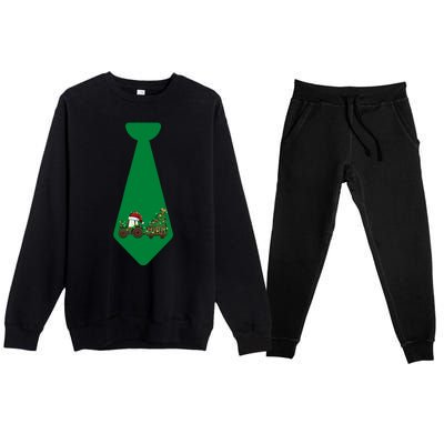 Funny Christmas Tie With Christmas Farm Tractor Tree Lights Premium Crewneck Sweatsuit Set