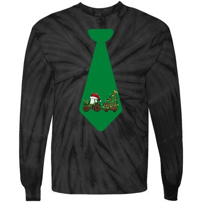 Funny Christmas Tie With Christmas Farm Tractor Tree Lights Tie-Dye Long Sleeve Shirt