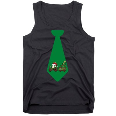 Funny Christmas Tie With Christmas Farm Tractor Tree Lights Tank Top