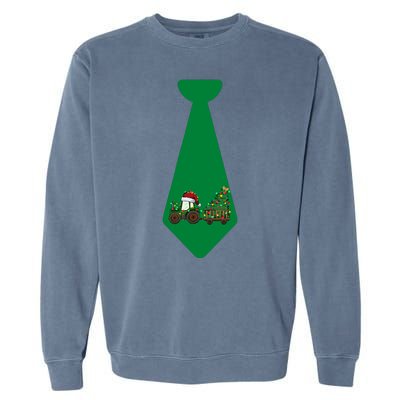 Funny Christmas Tie With Christmas Farm Tractor Tree Lights Garment-Dyed Sweatshirt