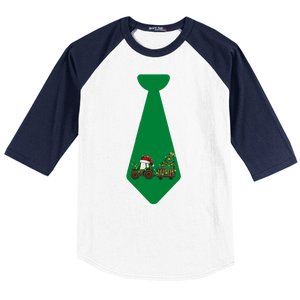 Funny Christmas Tie With Christmas Farm Tractor Tree Lights Baseball Sleeve Shirt