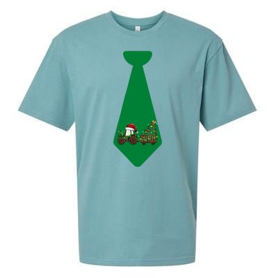 Funny Christmas Tie With Christmas Farm Tractor Tree Lights Sueded Cloud Jersey T-Shirt