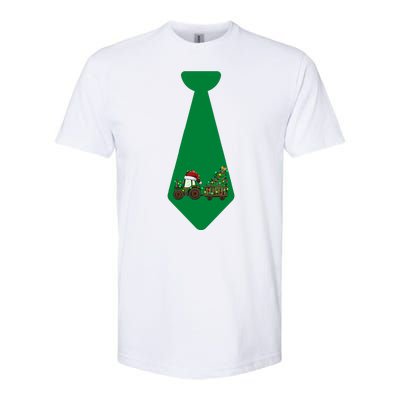 Funny Christmas Tie With Christmas Farm Tractor Tree Lights Softstyle CVC T-Shirt