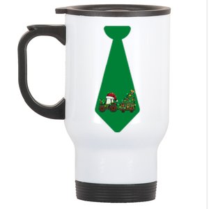 Funny Christmas Tie With Christmas Farm Tractor Tree Lights Stainless Steel Travel Mug