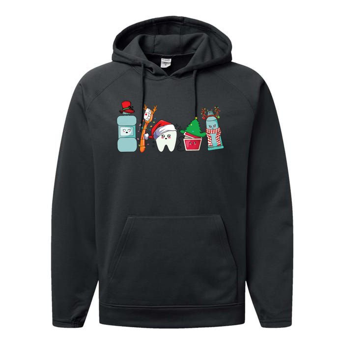 Funny Christmas Teeth Christmas Dentist Performance Fleece Hoodie