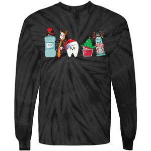 Funny Christmas Teeth Christmas Dentist Tie-Dye Long Sleeve Shirt