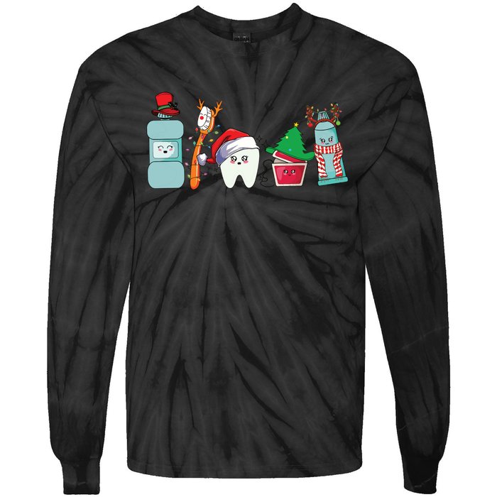 Funny Christmas Teeth Christmas Dentist Tie-Dye Long Sleeve Shirt