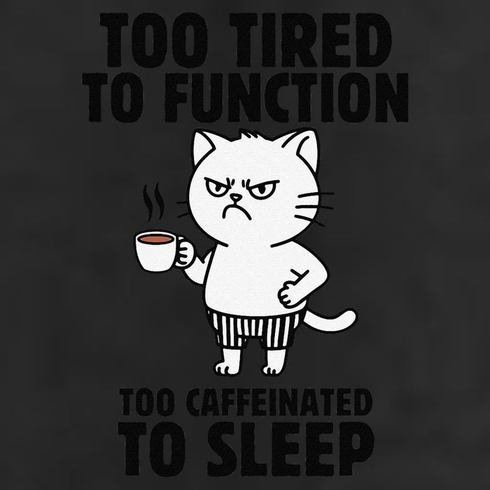 Funny Cat Too Tired To Function Too Caffeinated To Sleep Cool Comfort Performance Bucket Hat