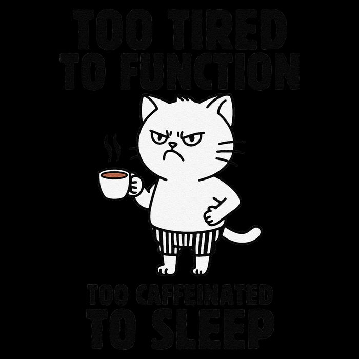 Funny Cat Too Tired To Function Too Caffeinated To Sleep 7-Panel Snapback Hat