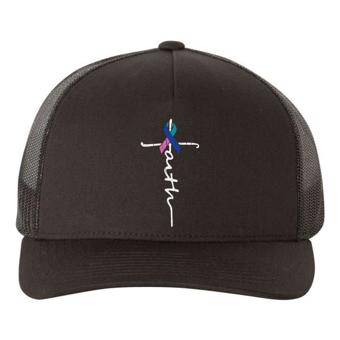 Faith Cross Thyroid Cancer Awareness Warrior Survivor Yupoong Adult 5-Panel Trucker Hat