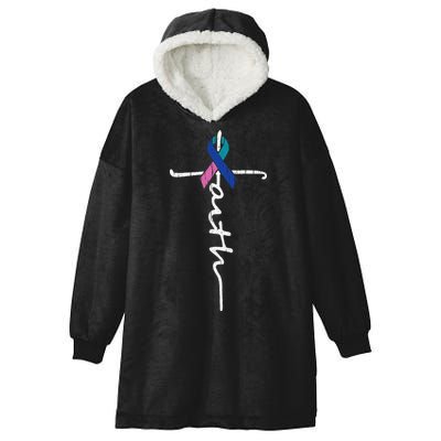 Faith Cross Thyroid Cancer Awareness Warrior Survivor Hooded Wearable Blanket