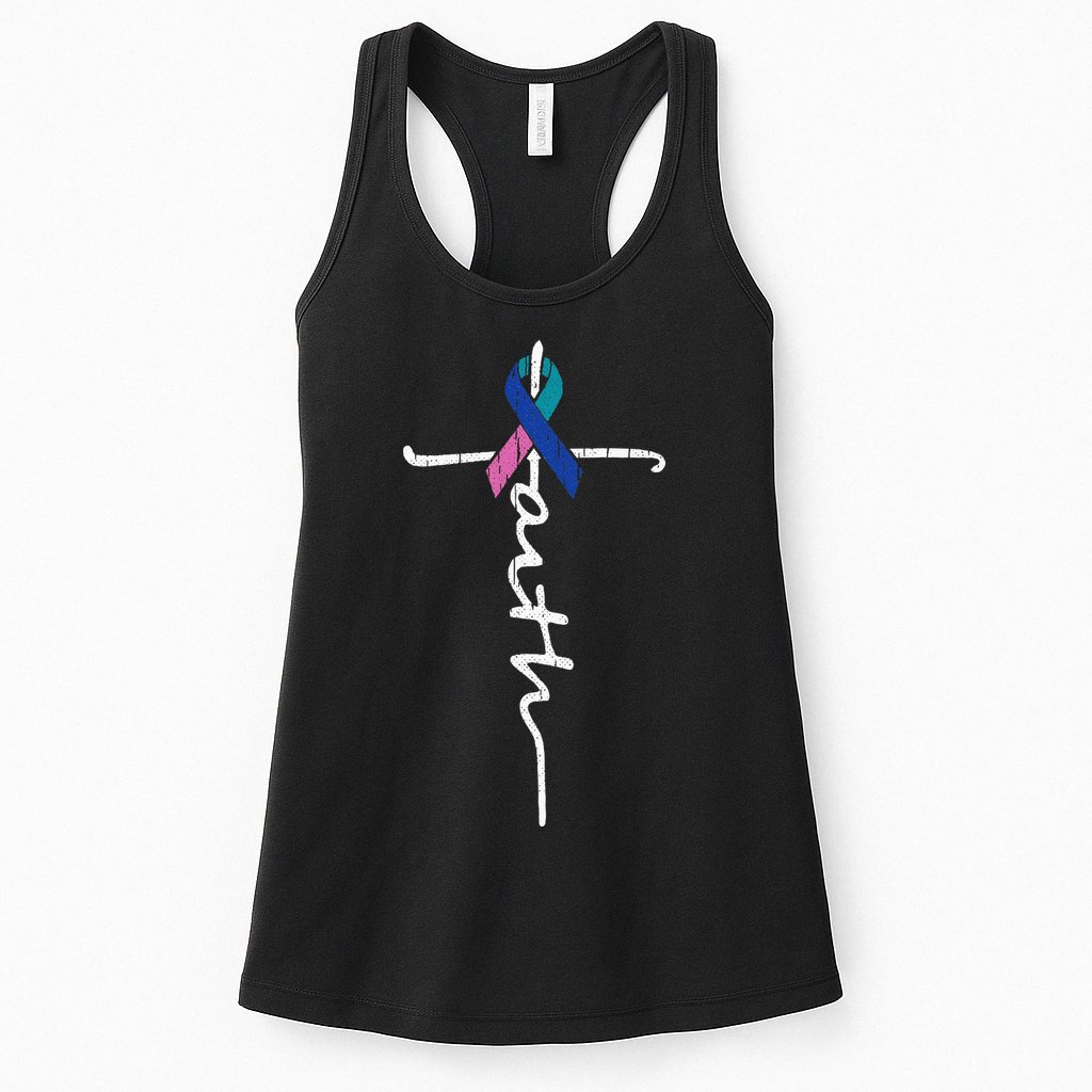 Faith Cross Thyroid Cancer Awareness Warrior Survivor Womens Tank Top