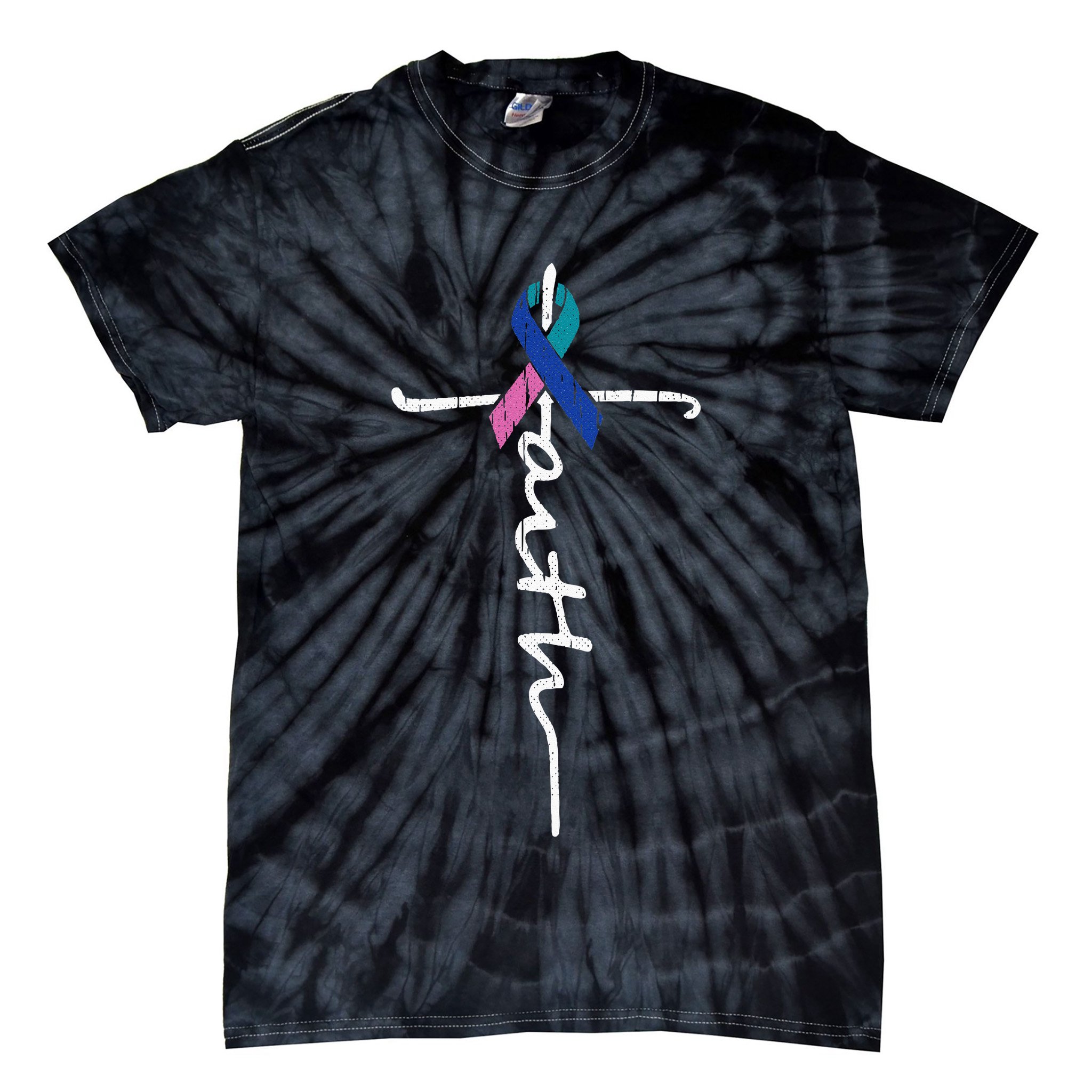 Faith Cross Thyroid Cancer Awareness Warrior Survivor Tie-Dye T-Shirt