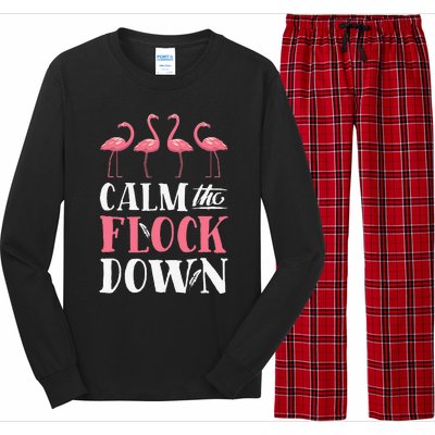 Flamingo Calm The Flock Down Funny Pink Bird Lovers Summer Long Sleeve Pajama Set