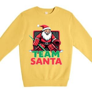 Funny Christmas Team Santa Ice Hockey Goalie Goaltender Xmas Gift Premium Crewneck Sweatshirt