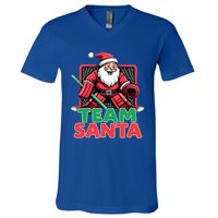 Funny Christmas Team Santa Ice Hockey Goalie Goaltender Xmas Gift V-Neck T-Shirt