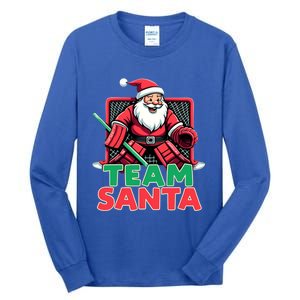 Funny Christmas Team Santa Ice Hockey Goalie Goaltender Xmas Gift Tall Long Sleeve T-Shirt