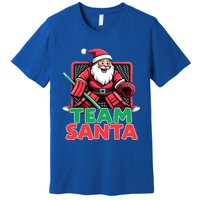 Funny Christmas Team Santa Ice Hockey Goalie Goaltender Xmas Gift Premium T-Shirt