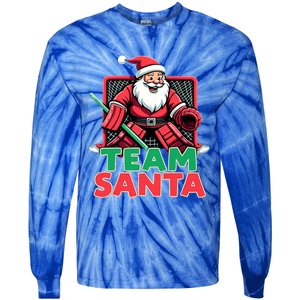 Funny Christmas Team Santa Ice Hockey Goalie Goaltender Xmas Gift Tie-Dye Long Sleeve Shirt