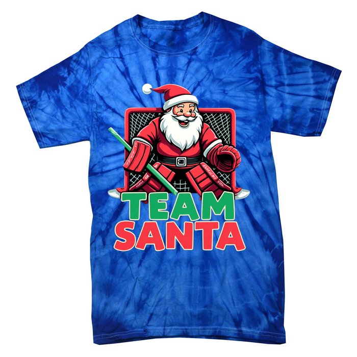 Funny Christmas Team Santa Ice Hockey Goalie Goaltender Xmas Gift Tie-Dye T-Shirt