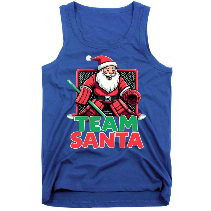 Funny Christmas Team Santa Ice Hockey Goalie Goaltender Xmas Gift Tank Top