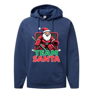 Funny Christmas Team Santa Ice Hockey Goalie Goaltender Xmas Gift Performance Fleece Hoodie