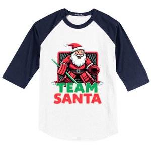 Funny Christmas Team Santa Ice Hockey Goalie Goaltender Xmas Gift Baseball Sleeve Shirt