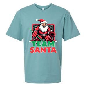 Funny Christmas Team Santa Ice Hockey Goalie Goaltender Xmas Gift Sueded Cloud Jersey T-Shirt