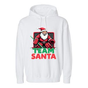 Funny Christmas Team Santa Ice Hockey Goalie Goaltender Xmas Gift Garment-Dyed Fleece Hoodie