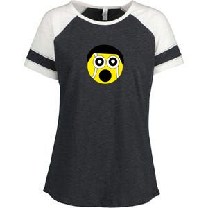 Fun Crazy Tennis Ball Face Enza Ladies Jersey Colorblock Tee