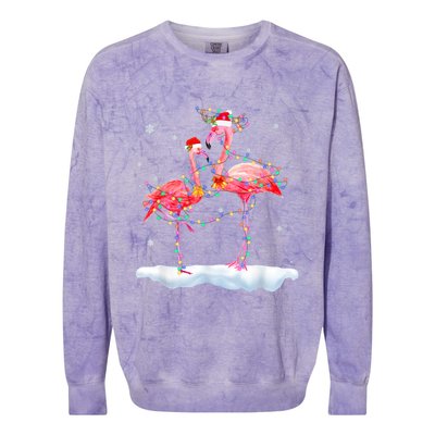 Flamingo Christmas Tree Funny Xmas Holiday Gift Colorblast Crewneck Sweatshirt