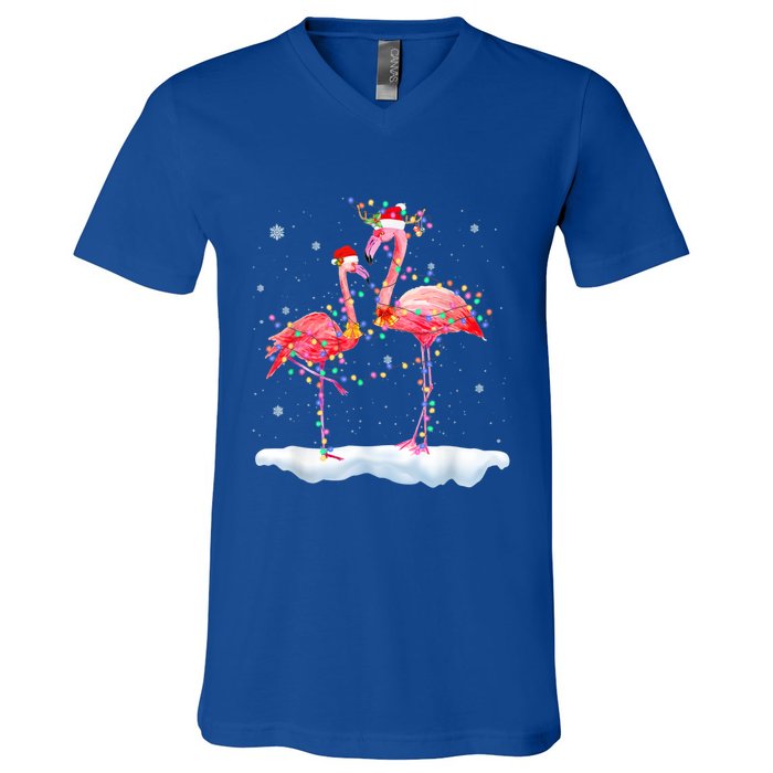 Flamingo Christmas Tree Funny Xmas Holiday Gift V-Neck T-Shirt