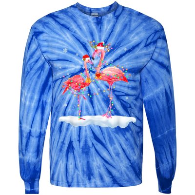 Flamingo Christmas Tree Funny Xmas Holiday Gift Tie-Dye Long Sleeve Shirt