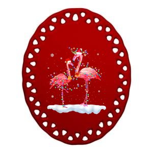 Flamingo Christmas Tree Funny Xmas Holiday Gift Ceramic Oval Ornament